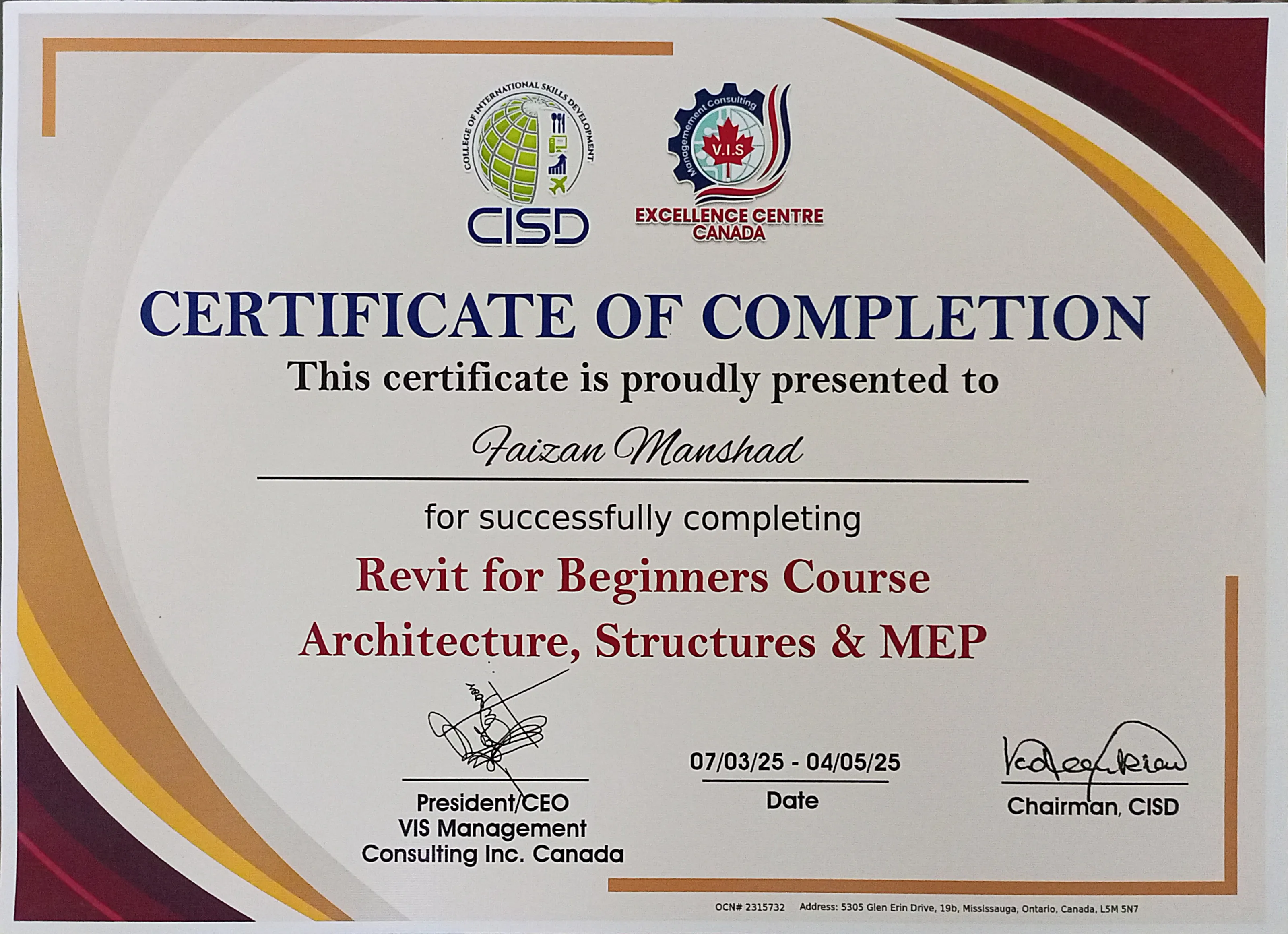 Certificate / Document