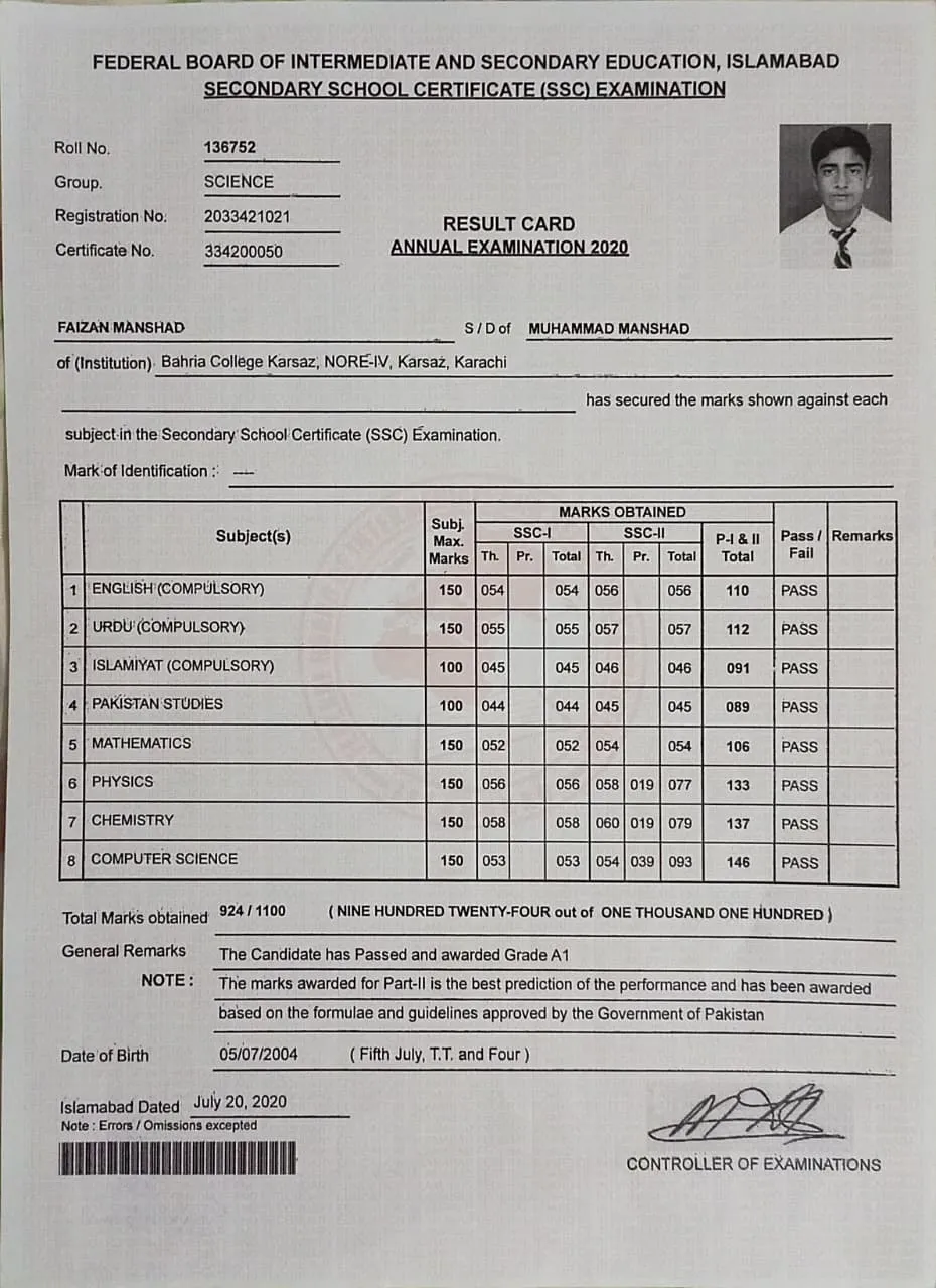 Mark sheet